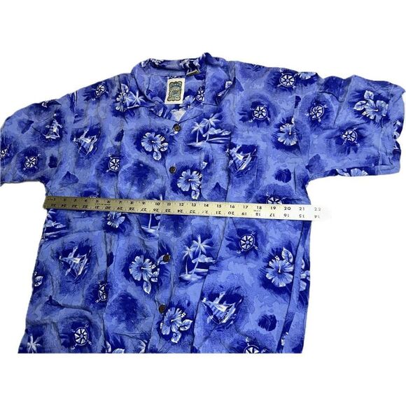 Vintage Mens Nautical Hawaiian Shirt, 90s‎ Blue White Ocean Current Original L - Picture 5 of 5